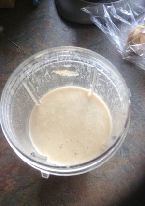 A picture of banana peanut butter smoothie.