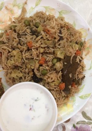 A picture of # mixed vegetables pulao in my style.