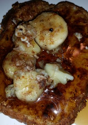 A picture of Golden Graham French Toast with Banana Topping.
