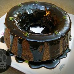 Eggless chocolate cake with homemade choc syrup A picture of Eggless chocolate cake with homemade choc syrup.
