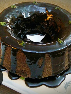 A picture of Eggless chocolate cake with homemade choc syrup.