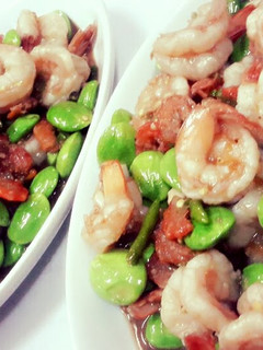 A picture of Bitter Beans Stir fried with Fresh Shrimps.