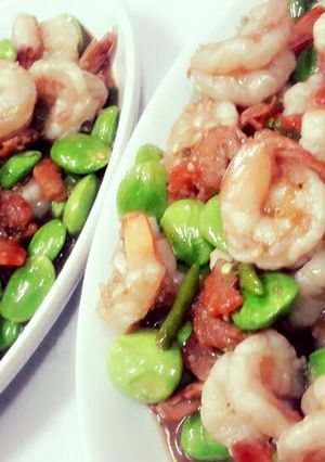 A picture of Bitter Beans Stir fried with Fresh Shrimps.