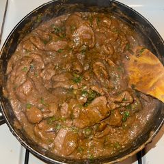 A picture of Spicy Kenyan wet fry beef liver 🇰🇪🌶️.