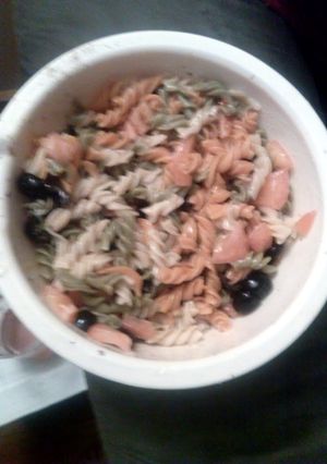 A picture of pasta salad.