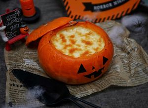 Foto resep Thai Pumpkin Egg Custard With Mozzarella (Kabocha / Labu Edisi Halloween)