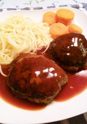 A picture of My Husband's Recipe for Healthy Hamburger Steaks with Carrots.