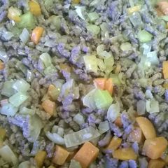 Three Way Minced Beef with mirepoix. A picture of Three Way Minced Beef with mirepoix..