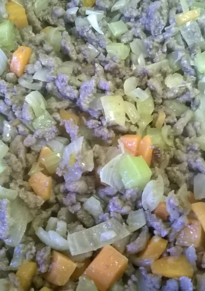 A picture of Three Way Minced Beef with mirepoix..
