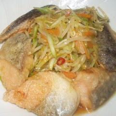 A picture of Grilled Salmon and Vegetables in Nanban Sauce.