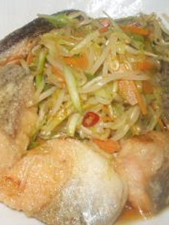 A picture of Grilled Salmon and Vegetables in Nanban Sauce.