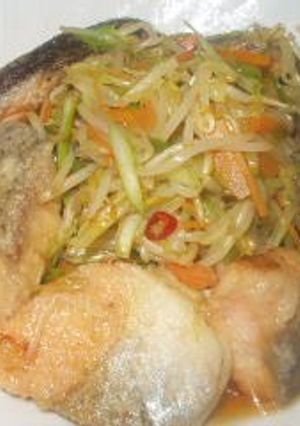 A picture of Grilled Salmon and Vegetables in Nanban Sauce.