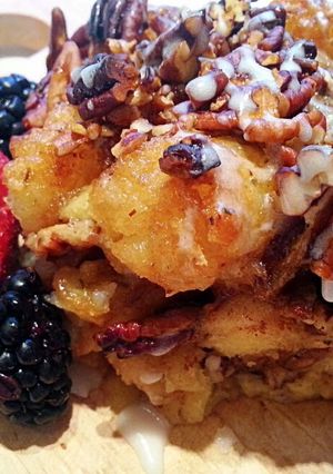 A picture of Ray's Cinnamon Roll Breakfast Casserole.