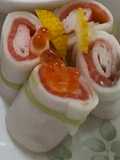 Salmon roll with pickles thin-sliced turnips