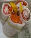 Salmon roll with pickles thin-sliced turnips