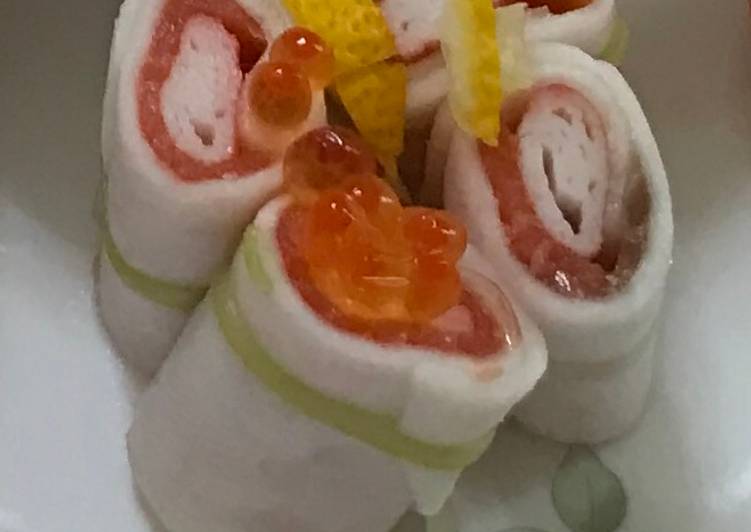 Recipe of Super Quick Homemade Salmon roll with pickles thin-sliced turnips