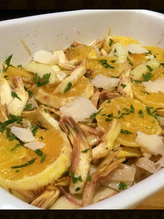 A picture of AMIEs ARTICHOKES with APPLE & ORANGE Salad.