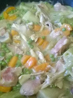 A picture of Chicken leek and mushroom in creamy sauce..