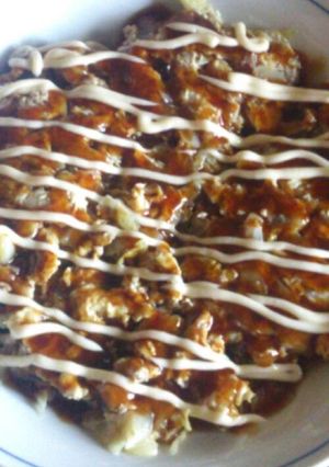 A picture of Tofu and Cabbage Okonomiyaki.