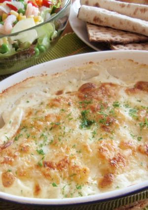 A picture of Potato and Smoked Salmon Gratin.