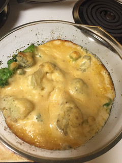 A picture of Cauli-Broc and Cheese.