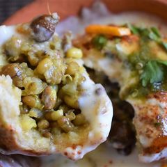 A picture of Sprout Stuffed Dahi Vada.