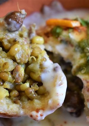 A picture of Sprout Stuffed Dahi Vada.