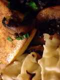 Sprouted tofu with mushrooms and lentils