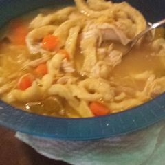 A picture of Homemade chicken noodle soup.