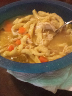 A picture of Homemade chicken noodle soup.