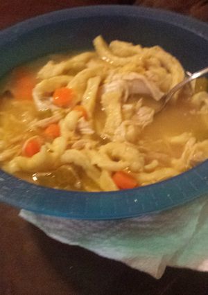 A picture of Homemade chicken noodle soup.