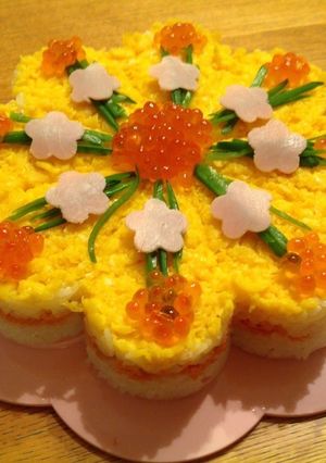 A picture of Flower-Shaped Hina Matsuri Sushi Cake.