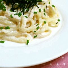 A Simple Microwaved Lunch! Mentaiko and Cream Udon Noodles A picture of A Simple Microwaved Lunch! Mentaiko and Cream Udon Noodles.
