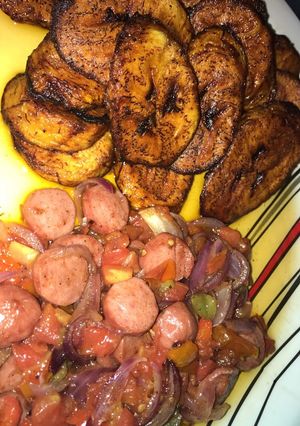 A picture of Plantain and sausage tomato sauce.