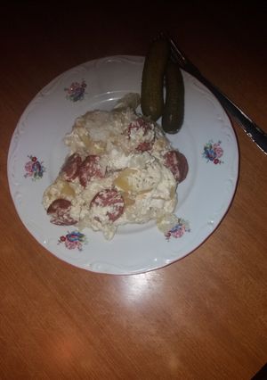 Rakott krumpli kolbásszal és rizzsel recept fotója
