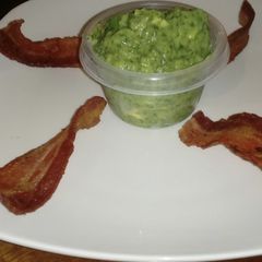 A picture of 🥑Holy moly we have fresh #guacamole and #bacon chips to dip 🥓.