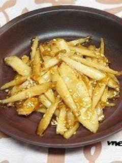 A picture of Teriyaki Burdock Root with Sesame Seeds.