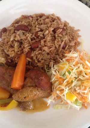A picture of Brown stew chicken Jamaican style.