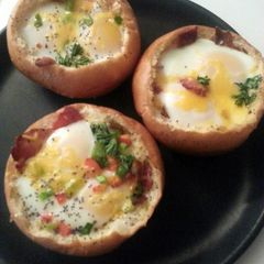 A picture of breakfast bread bowls.