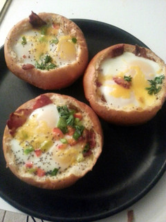 A picture of breakfast bread bowls.