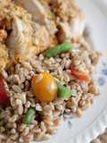 Chicken Breasts Stuffed with Herbed Goat Cheese and Piccolo Farroto with Tomatoes and Romano Bean Salad