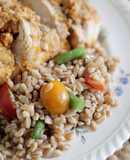 Chicken Breasts Stuffed with Herbed Goat Cheese and Piccolo Farroto with Tomatoes and Romano Bean Salad