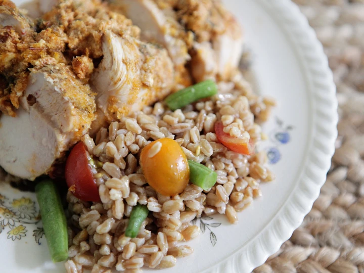 Easy Ways Make|Recipe} Chicken Breasts Stuffed with Herbed Goat Cheese and Piccolo Farroto with Tomatoes and Romano Bean Salad, Really Delicious