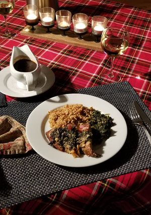 A picture of Pork Loin Stuffed Spinach and Emmenthaler Cheese.