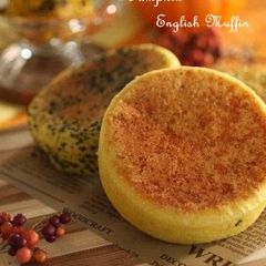 A picture of English Muffins made with Kabocha Squash.