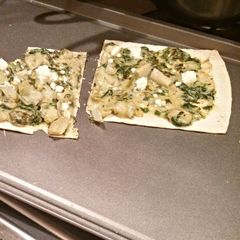 A picture of Cheating Spinach Artichoke Flatbread.