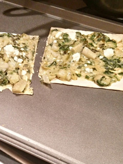 A picture of Cheating Spinach Artichoke Flatbread.