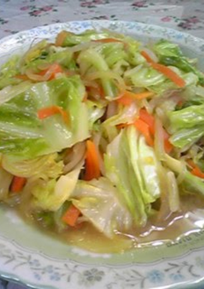 A picture of Cabbage and Bean Sprouts Stir Fried in Miso Butter.