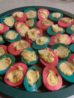 A picture of Christmas Deviled Eggs.