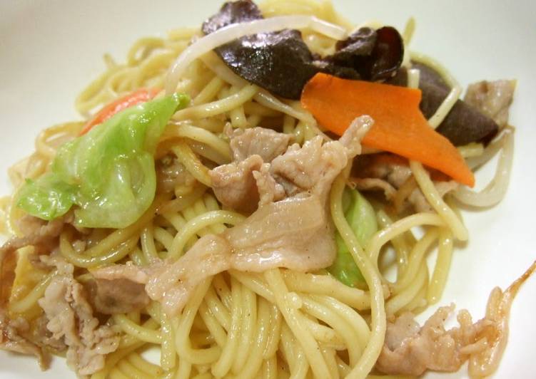 Steps to Prepare Super Quick Homemade Ousho-style Soy Sauce Yakisoba Noodles